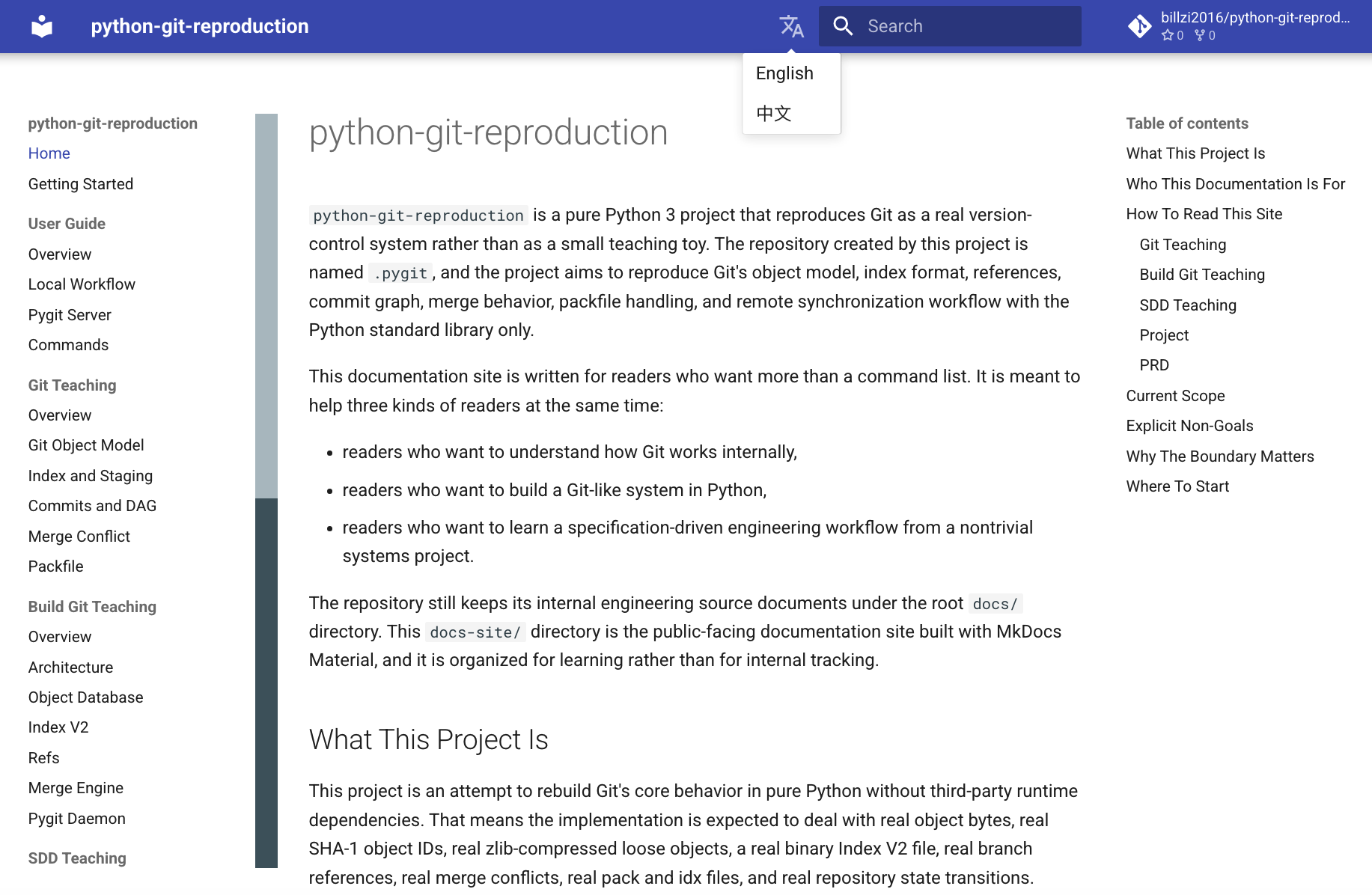 MkDocs documentation site: python-git-reproduction