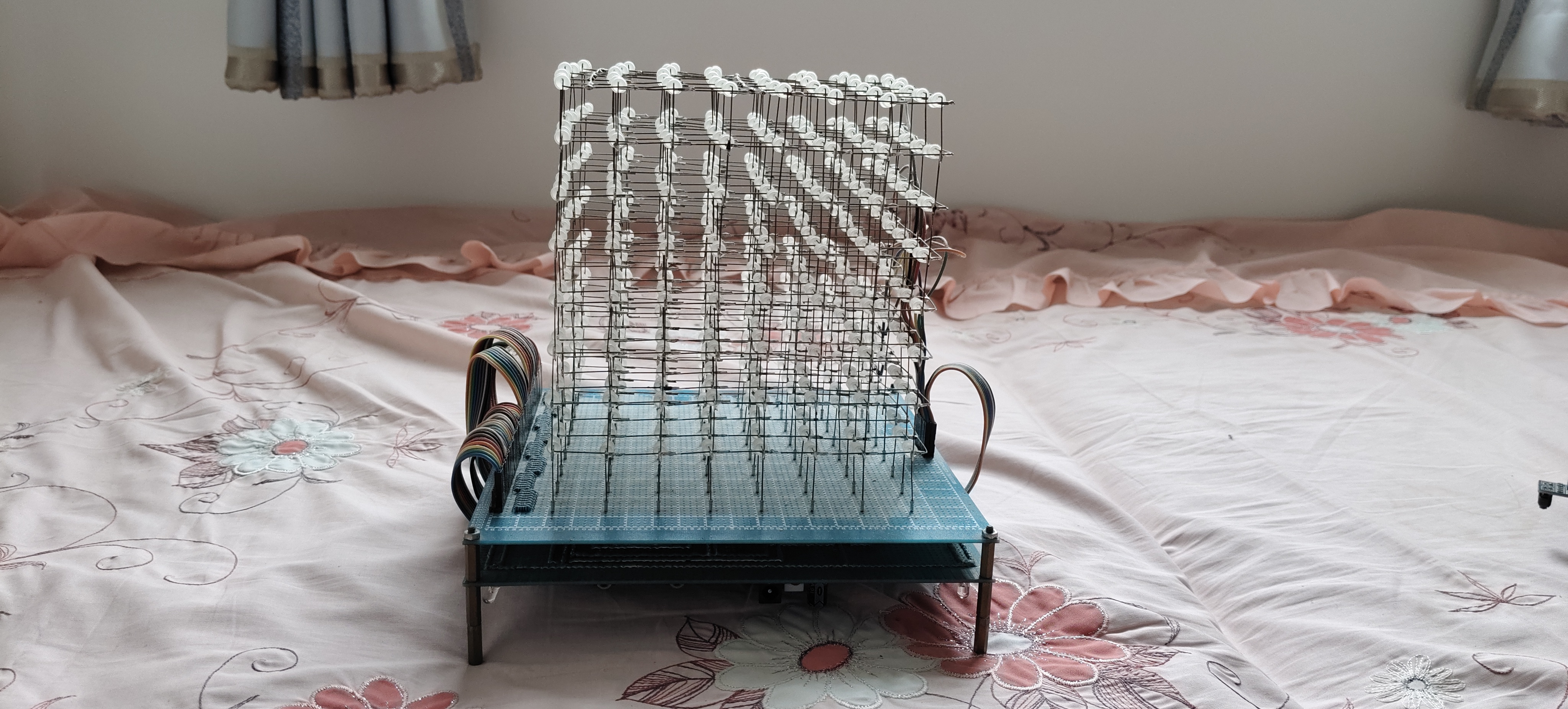 LED cube frame with wiring exposed