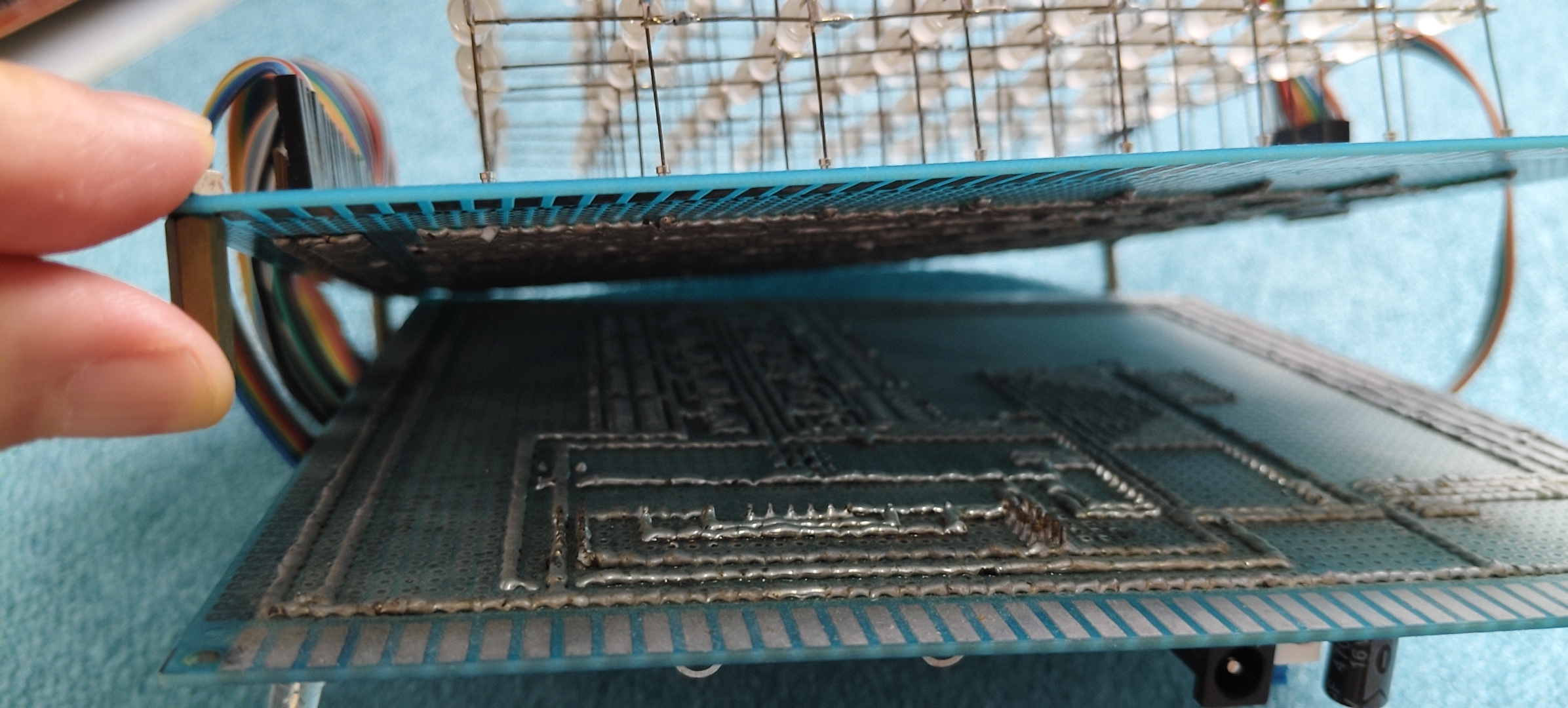 LED cube layer spacing and soldered columns