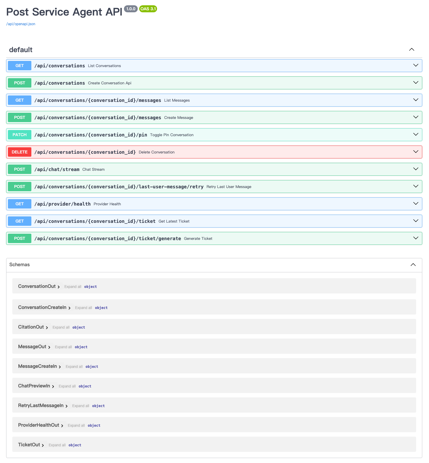 Swagger API documentation for the China Post assistant backend.