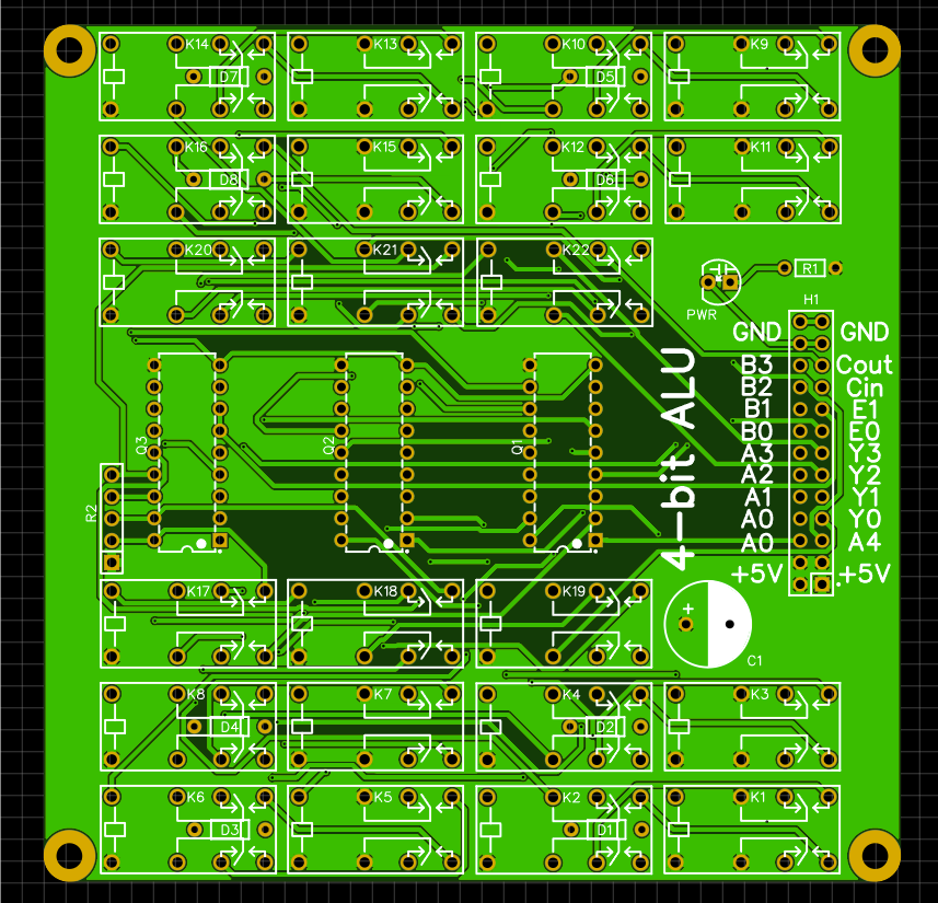 4-bit relay ALU PCB front side