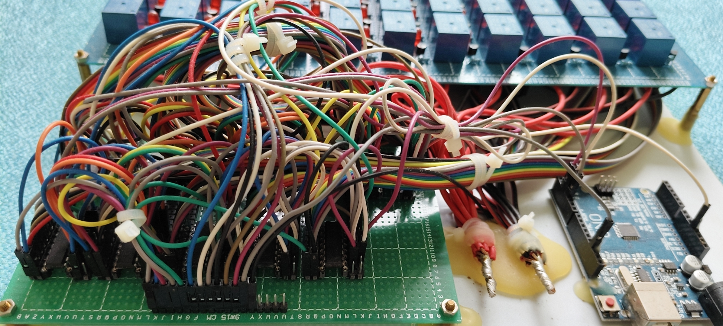 Close-up of the wiring harness and control headers