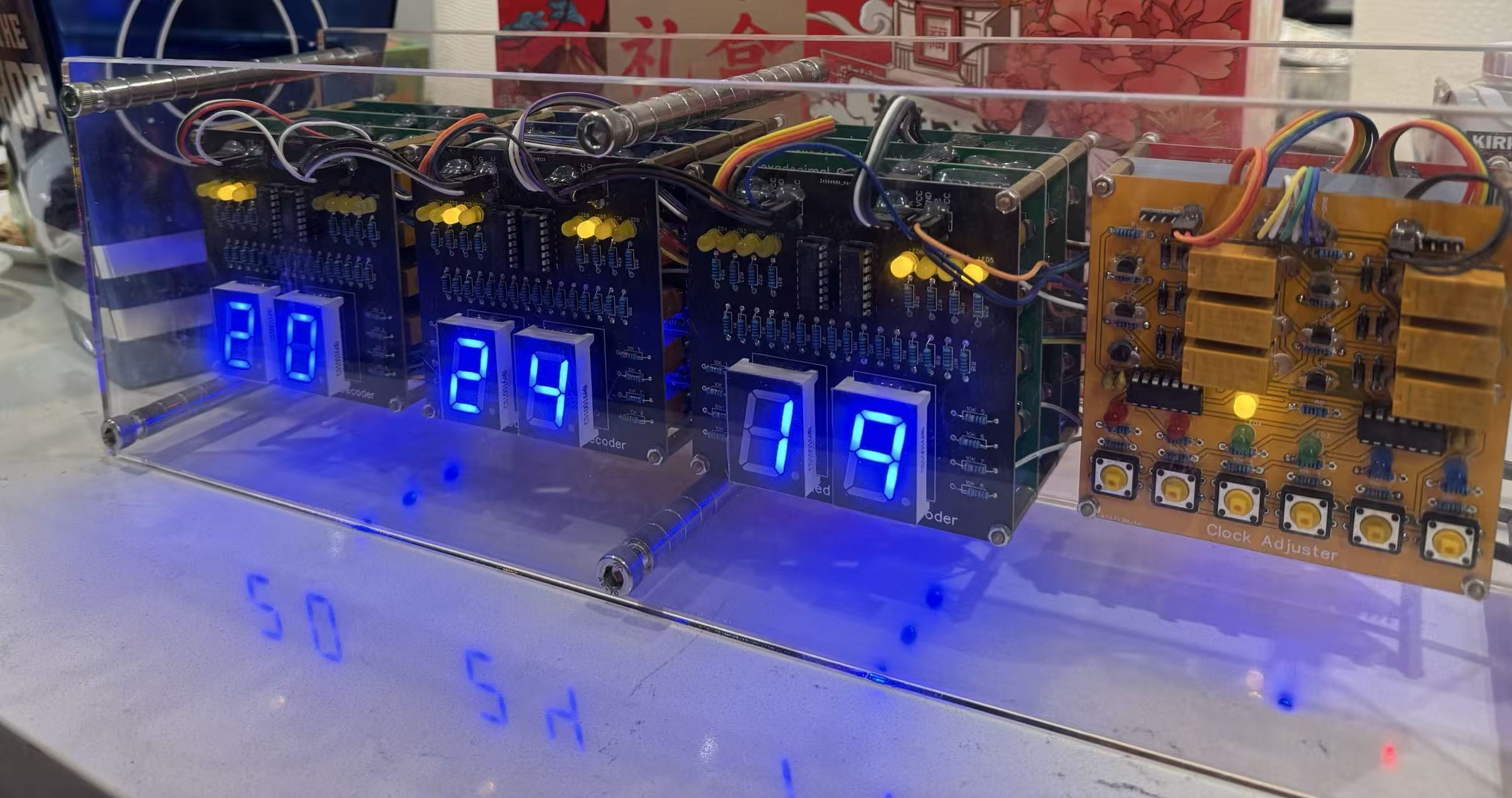 Relay clock running inside the acrylic enclosure