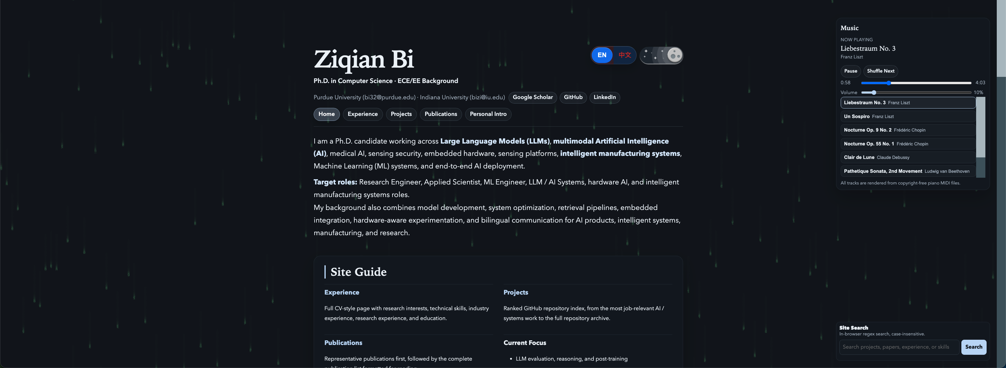 English Homepage in Dark Theme